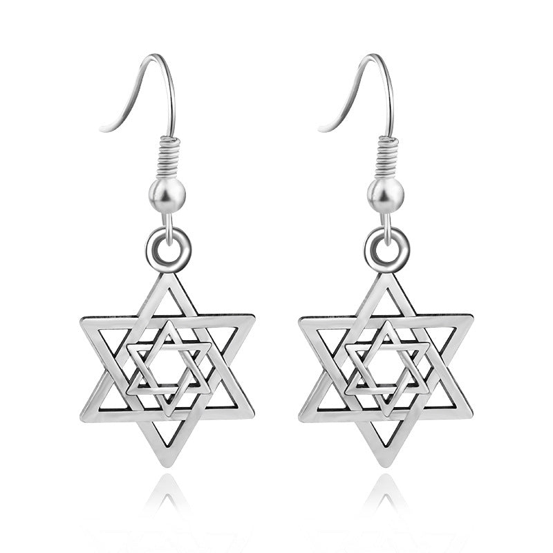 Simple Alloy Plating Hollow Six-pointed Star Earrings Temperament Wild