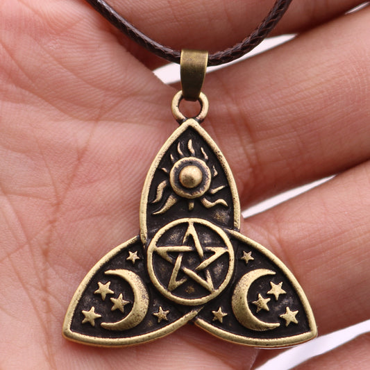 Triple Moon Goddess Alloy Pendant Necklace