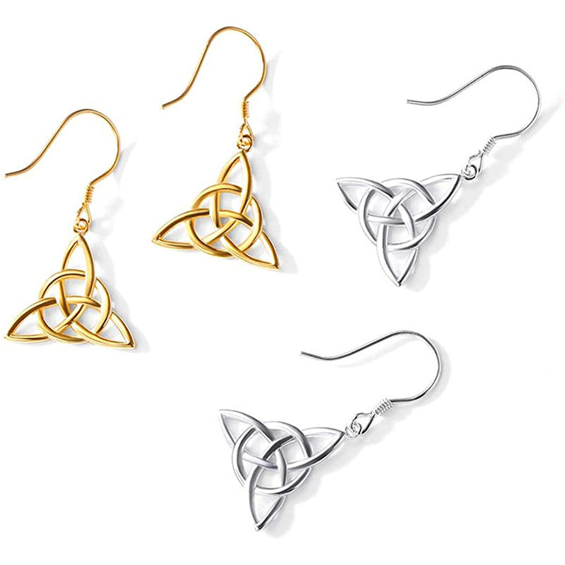 Silver Triangle Earrings Celtic Knot  Glossy