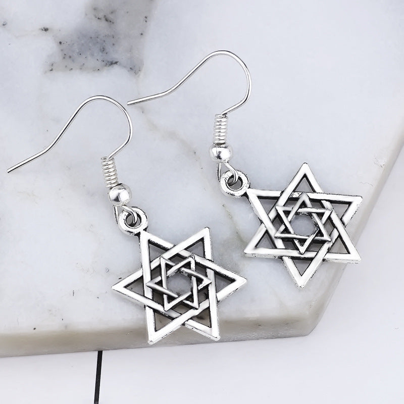 Simple Alloy Plating Hollow Six-pointed Star Earrings Temperament Wild