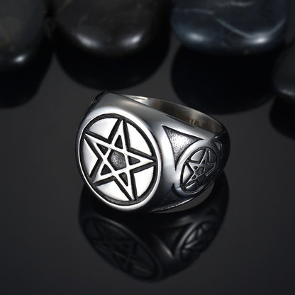 Men's Pentagram Index Finger Casting Ring Stainless Steel