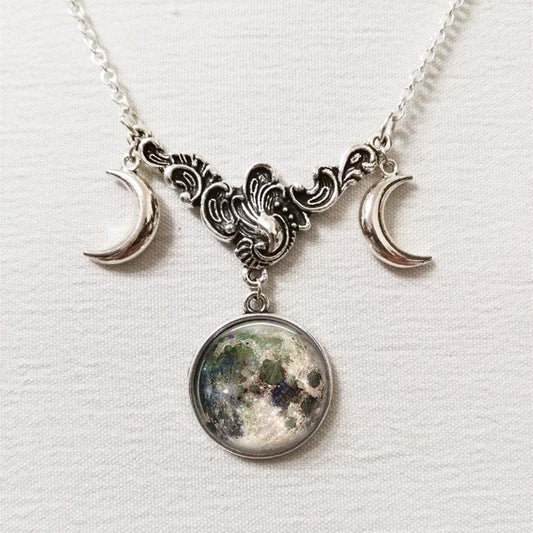 Fashion Triple Moon Silver Necklace