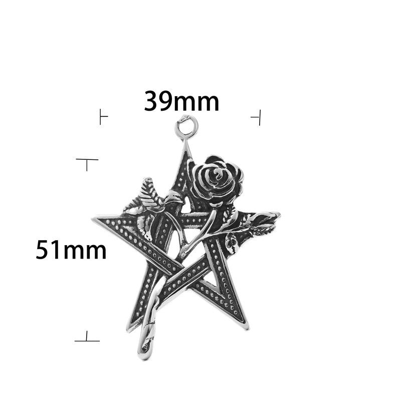 Titanium Steel Five Pointed Star Rose Pendant Necklace